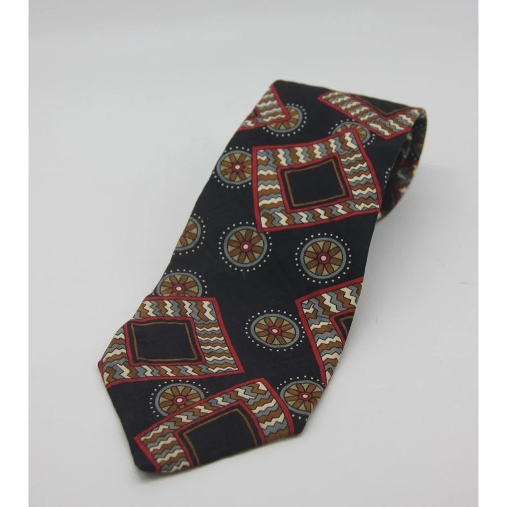 Oscar De La Renta Couture Collection Abstract Multicolor Geometric Tie USA Silk